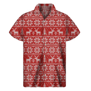 Christmas Deer Knitted Pattern Print Men's Short Sleeve Shirt