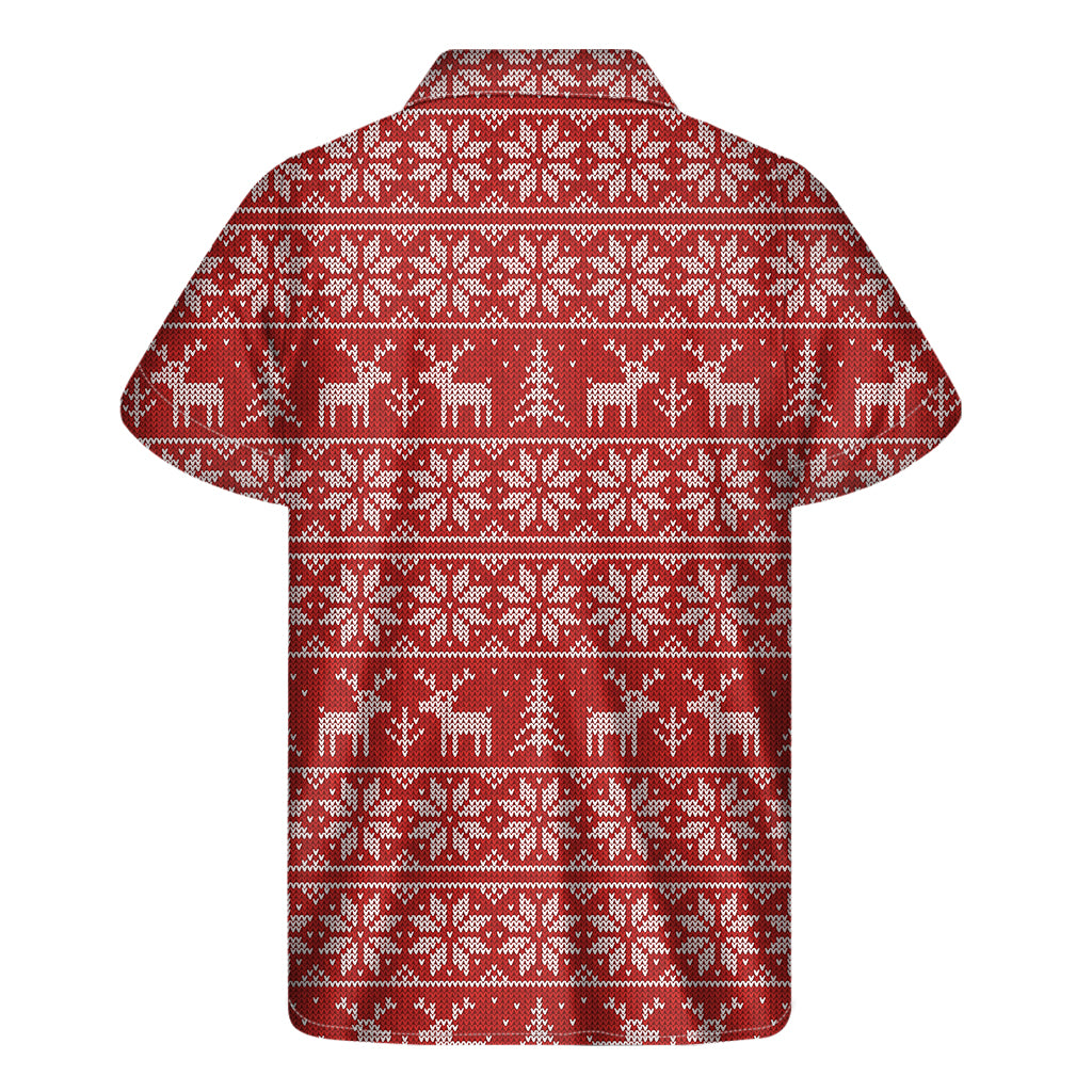 Christmas Deer Knitted Pattern Print Men's Short Sleeve Shirt