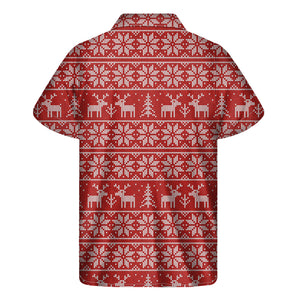 Christmas Deer Knitted Pattern Print Men's Short Sleeve Shirt