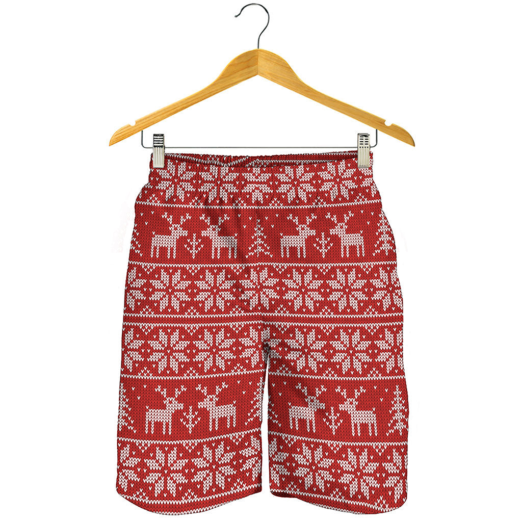 Christmas Deer Knitted Pattern Print Men's Shorts