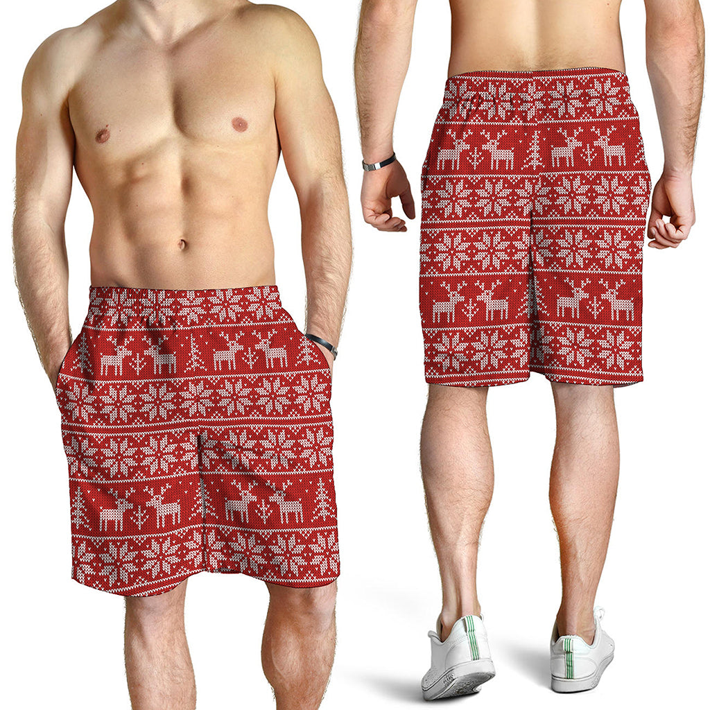 Christmas Deer Knitted Pattern Print Men's Shorts
