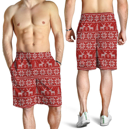 Christmas Deer Knitted Pattern Print Men's Shorts