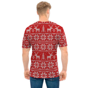 Christmas Deer Knitted Pattern Print Men's T-Shirt