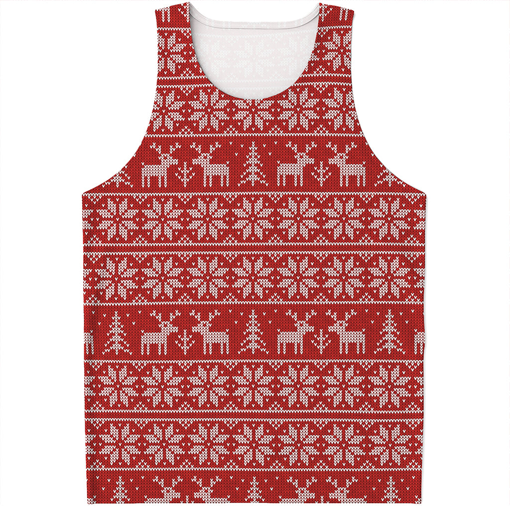 Christmas Deer Knitted Pattern Print Men's Tank Top