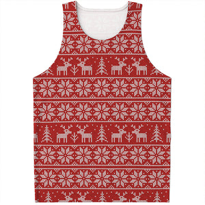 Christmas Deer Knitted Pattern Print Men's Tank Top