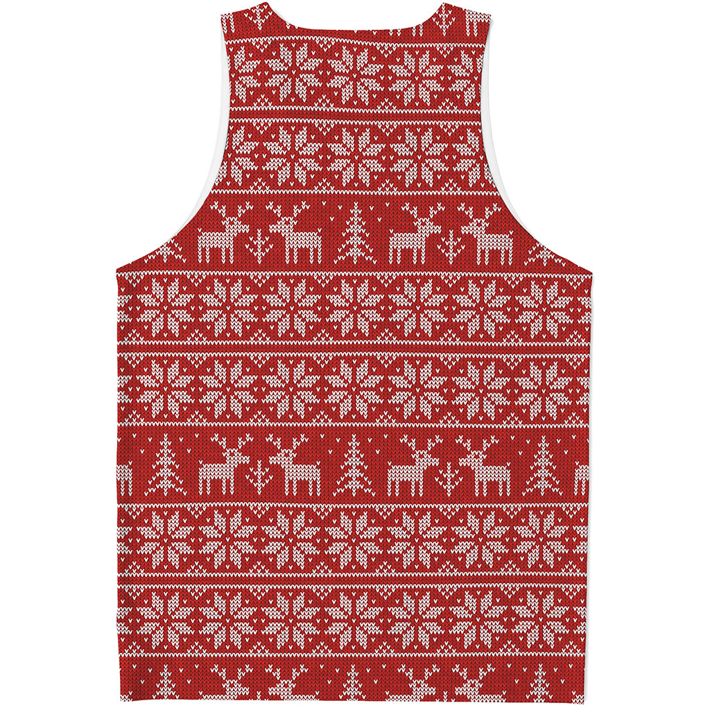 Christmas Deer Knitted Pattern Print Men's Tank Top