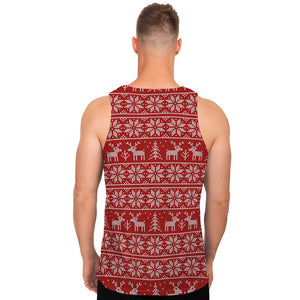 Christmas Deer Knitted Pattern Print Men's Tank Top