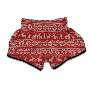 Christmas Deer Knitted Pattern Print Muay Thai Boxing Shorts