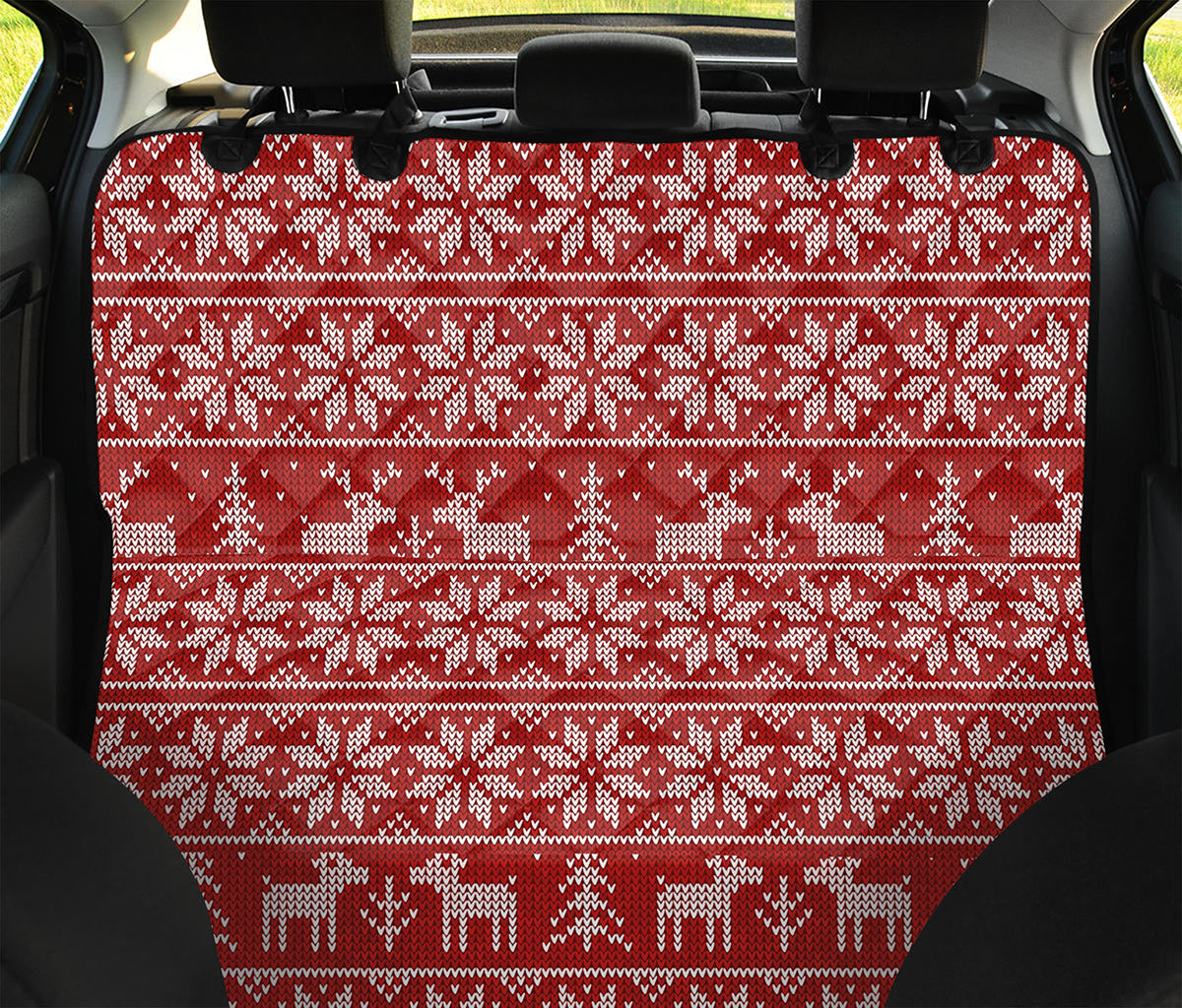 Christmas Deer Knitted Pattern Print Pet Car Back Seat Cover