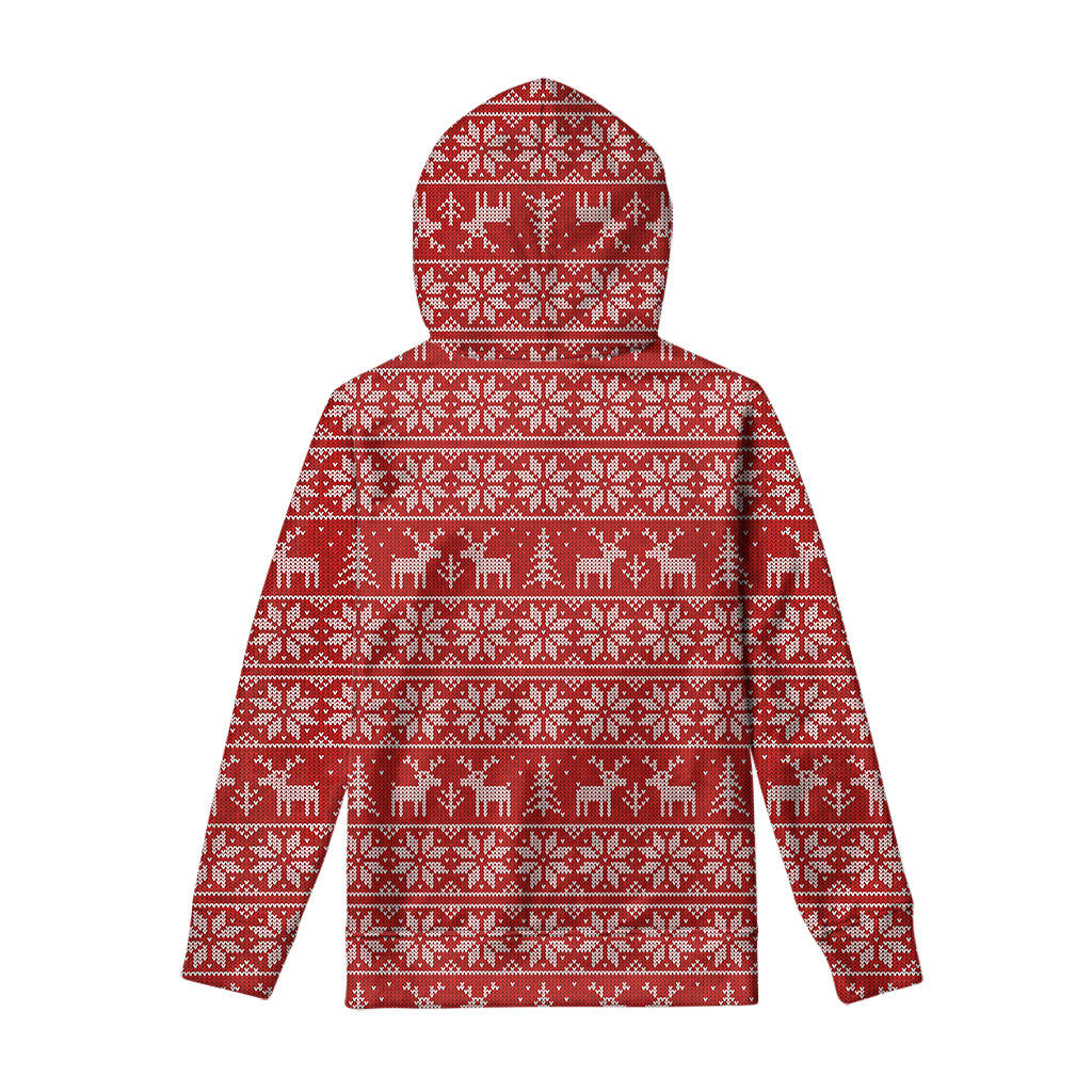 Christmas Deer Knitted Pattern Print Pullover Hoodie