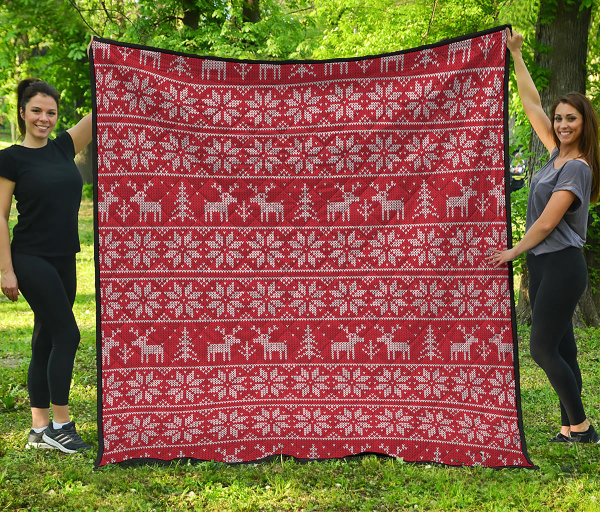 Christmas Deer Knitted Pattern Print Quilt