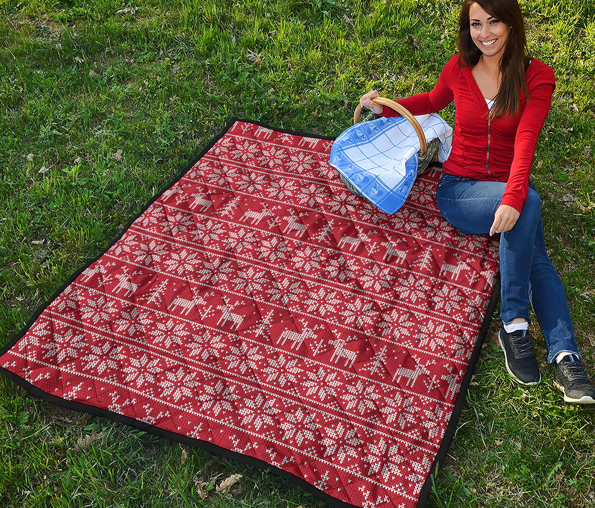 Christmas Deer Knitted Pattern Print Quilt
