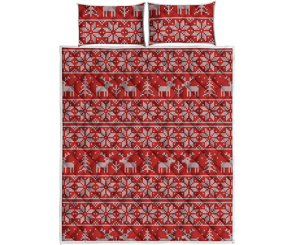Christmas Deer Knitted Pattern Print Quilt Bed Set