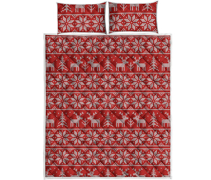 Christmas Deer Knitted Pattern Print Quilt Bed Set