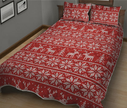 Christmas Deer Knitted Pattern Print Quilt Bed Set