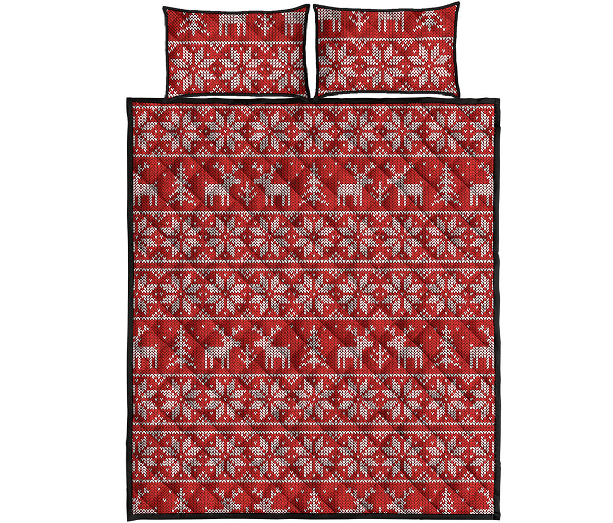 Christmas Deer Knitted Pattern Print Quilt Bed Set