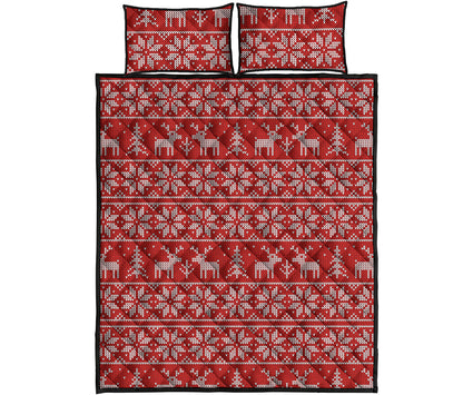 Christmas Deer Knitted Pattern Print Quilt Bed Set