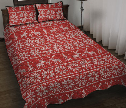 Christmas Deer Knitted Pattern Print Quilt Bed Set