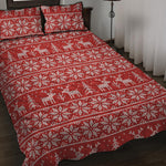 Christmas Deer Knitted Pattern Print Quilt Bed Set