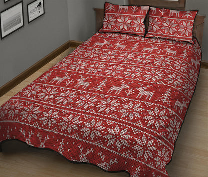 Christmas Deer Knitted Pattern Print Quilt Bed Set