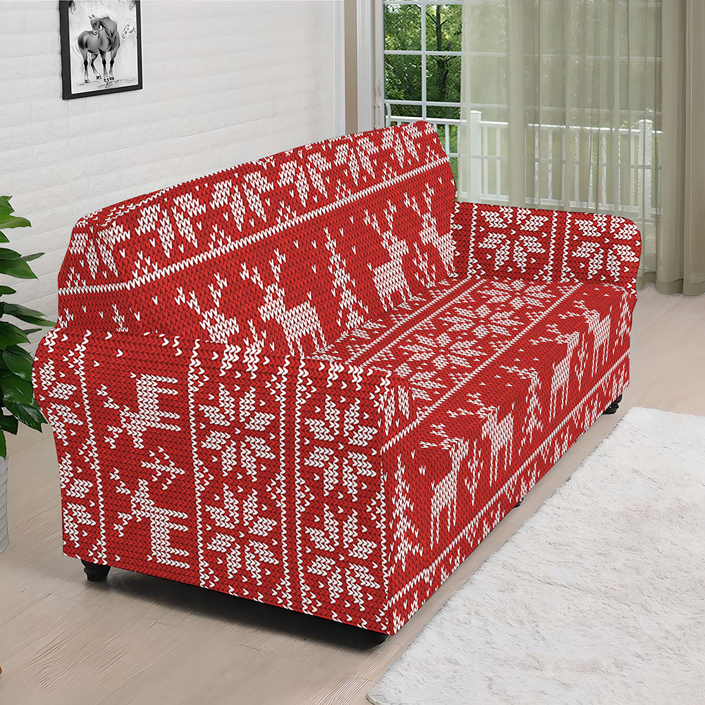 Christmas Deer Knitted Pattern Print Sofa Cover