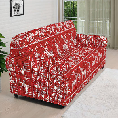 Christmas Deer Knitted Pattern Print Sofa Cover