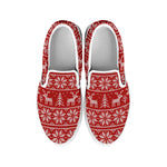 Christmas Deer Knitted Pattern Print White Slip On Shoes