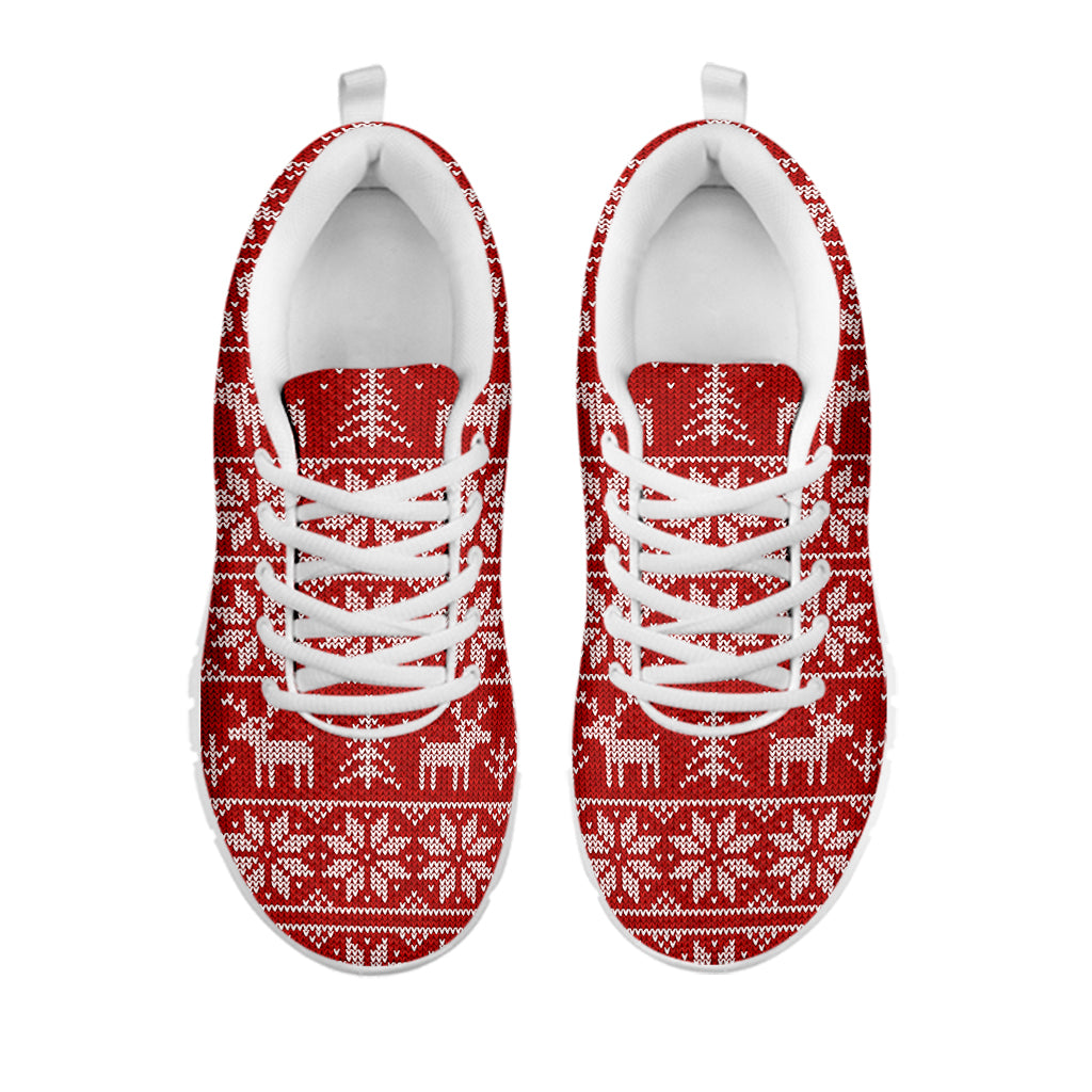 Christmas Deer Knitted Pattern Print White Sneakers