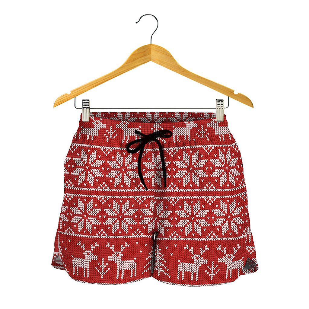 Christmas Deer Knitted Pattern Print Women's Shorts