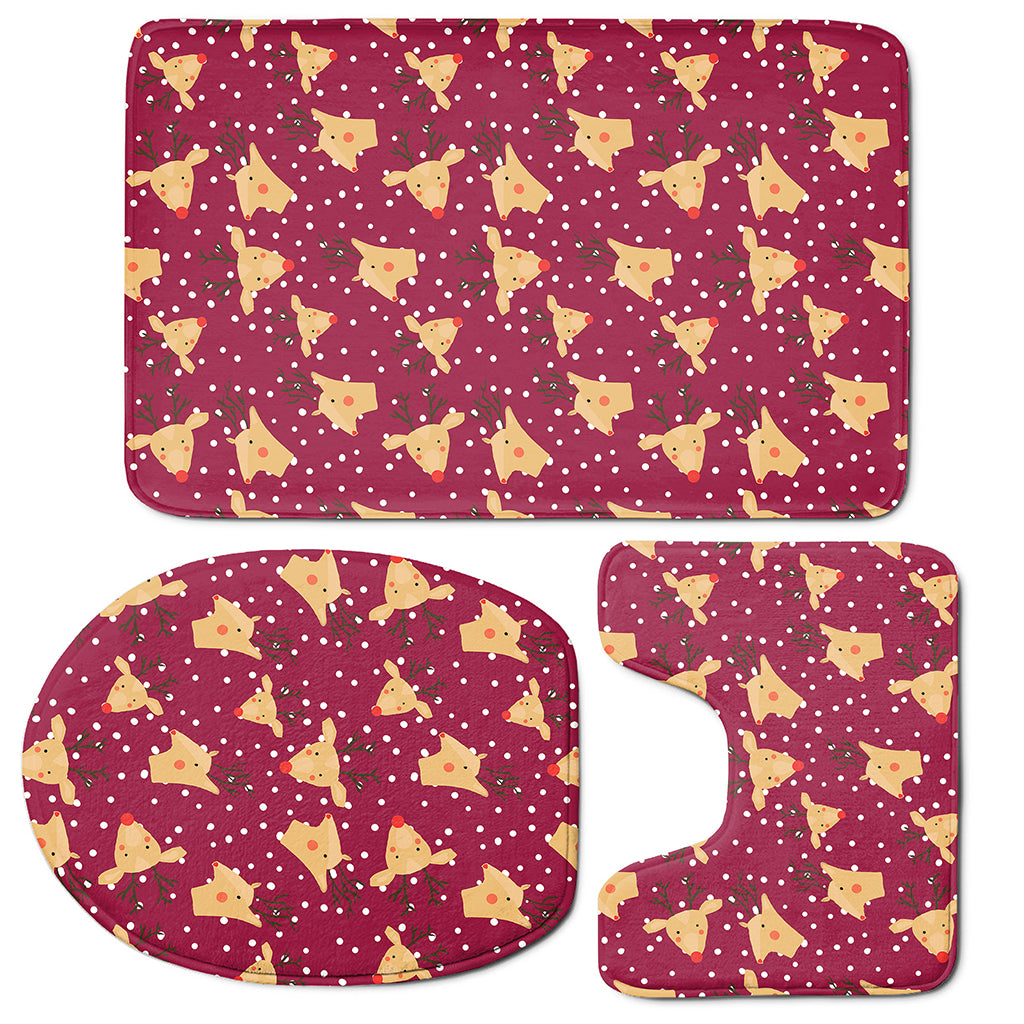 Christmas Deer Pattern Print 3 Piece Bath Mat Set