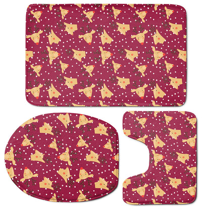 Christmas Deer Pattern Print 3 Piece Bath Mat Set