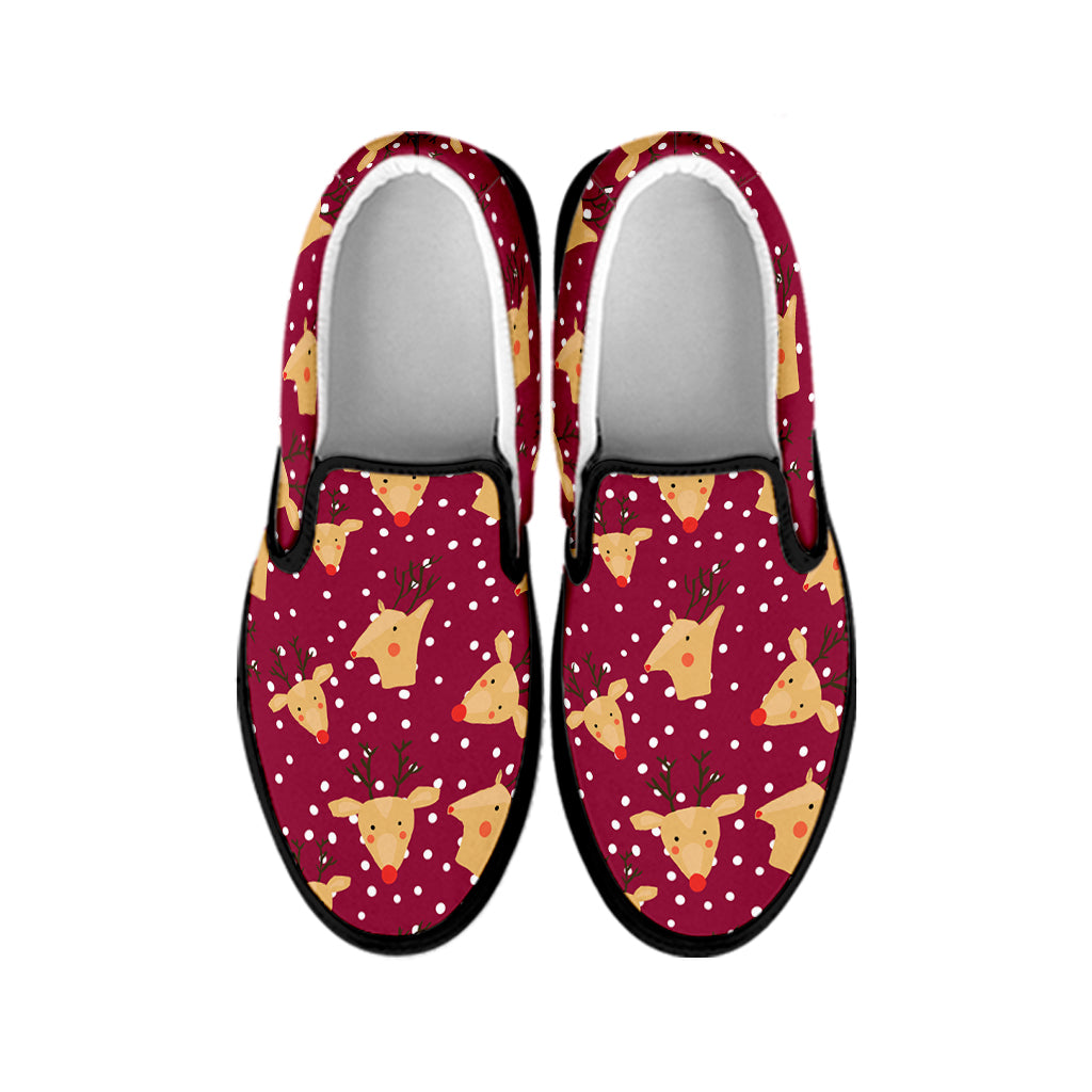 Christmas Deer Pattern Print Black Slip On Shoes