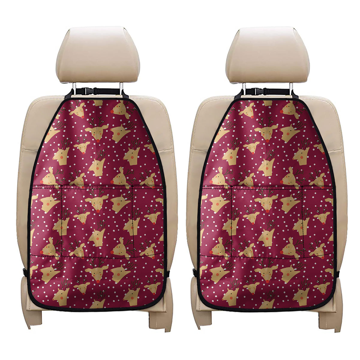 Christmas Deer Pattern Print Car Seat Organizers