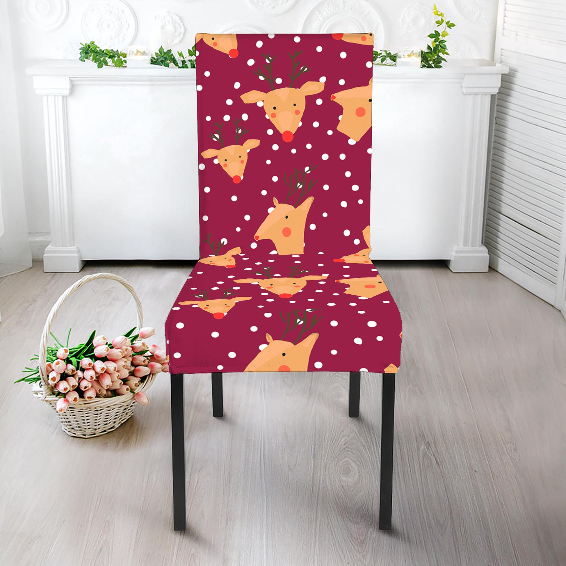 Christmas Deer Pattern Print Dining Chair Slipcover