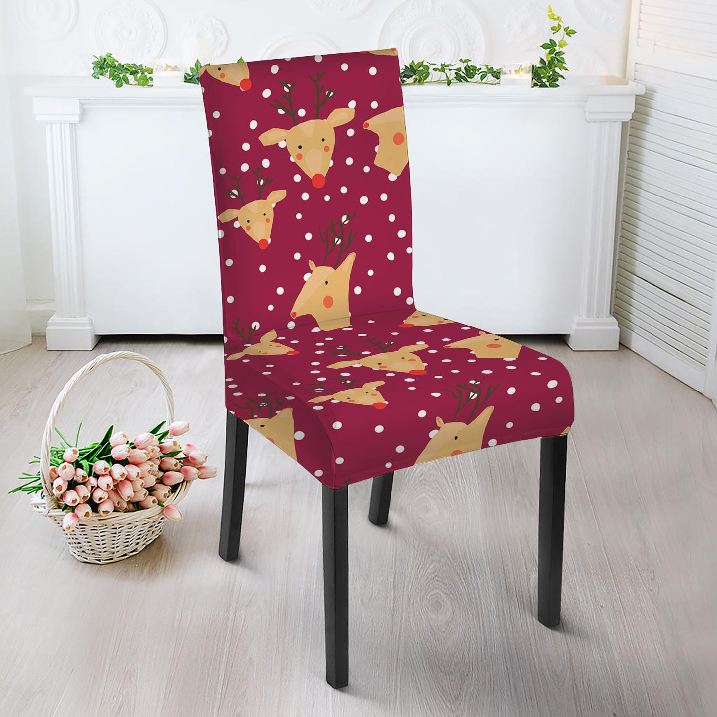 Christmas Deer Pattern Print Dining Chair Slipcover
