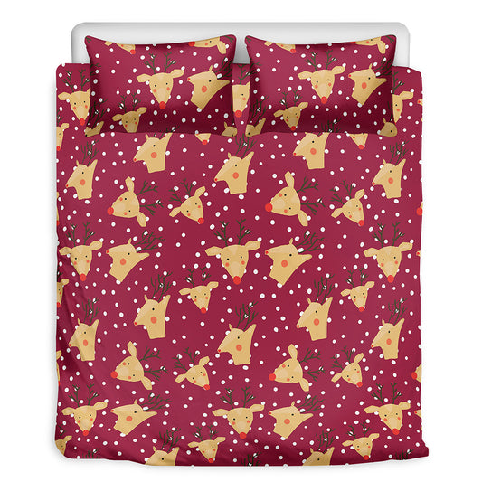 Christmas Deer Pattern Print Duvet Cover Bedding Set