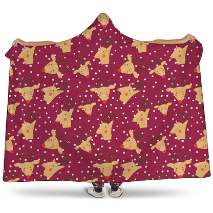 Christmas Deer Pattern Print Hooded Blanket