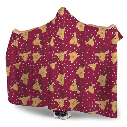 Christmas Deer Pattern Print Hooded Blanket