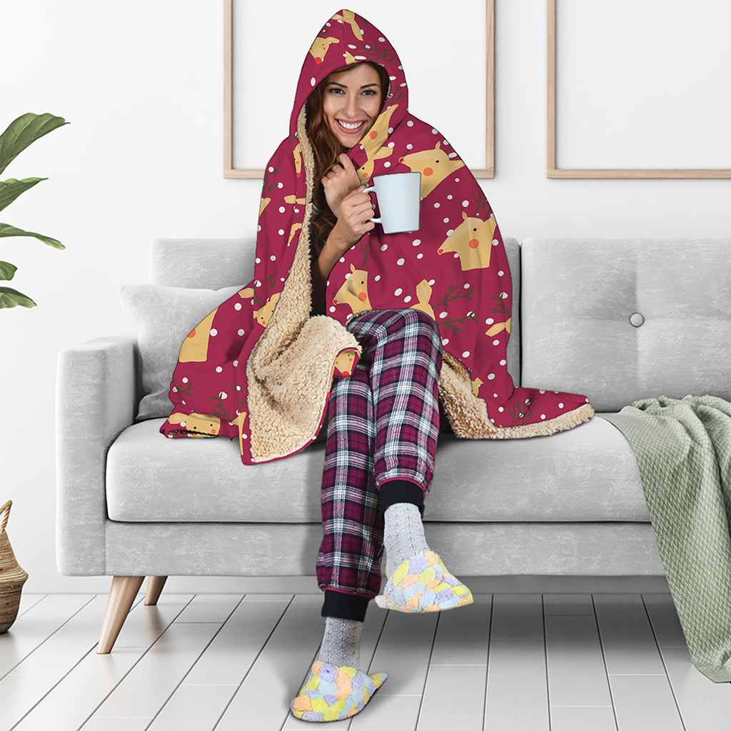 Christmas Deer Pattern Print Hooded Blanket
