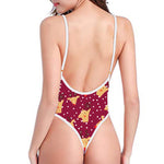 Christmas Deer Pattern Print One Piece High Cut Swimsuit