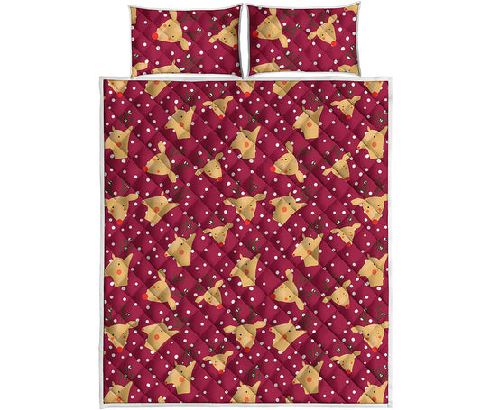 Christmas Deer Pattern Print Quilt Bed Set