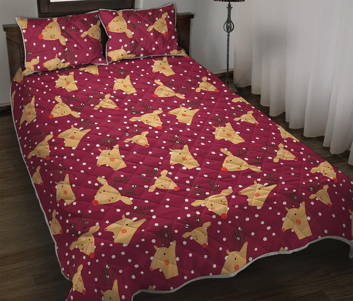 Christmas Deer Pattern Print Quilt Bed Set