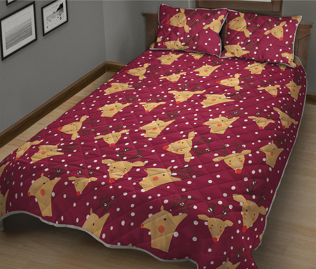 Christmas Deer Pattern Print Quilt Bed Set