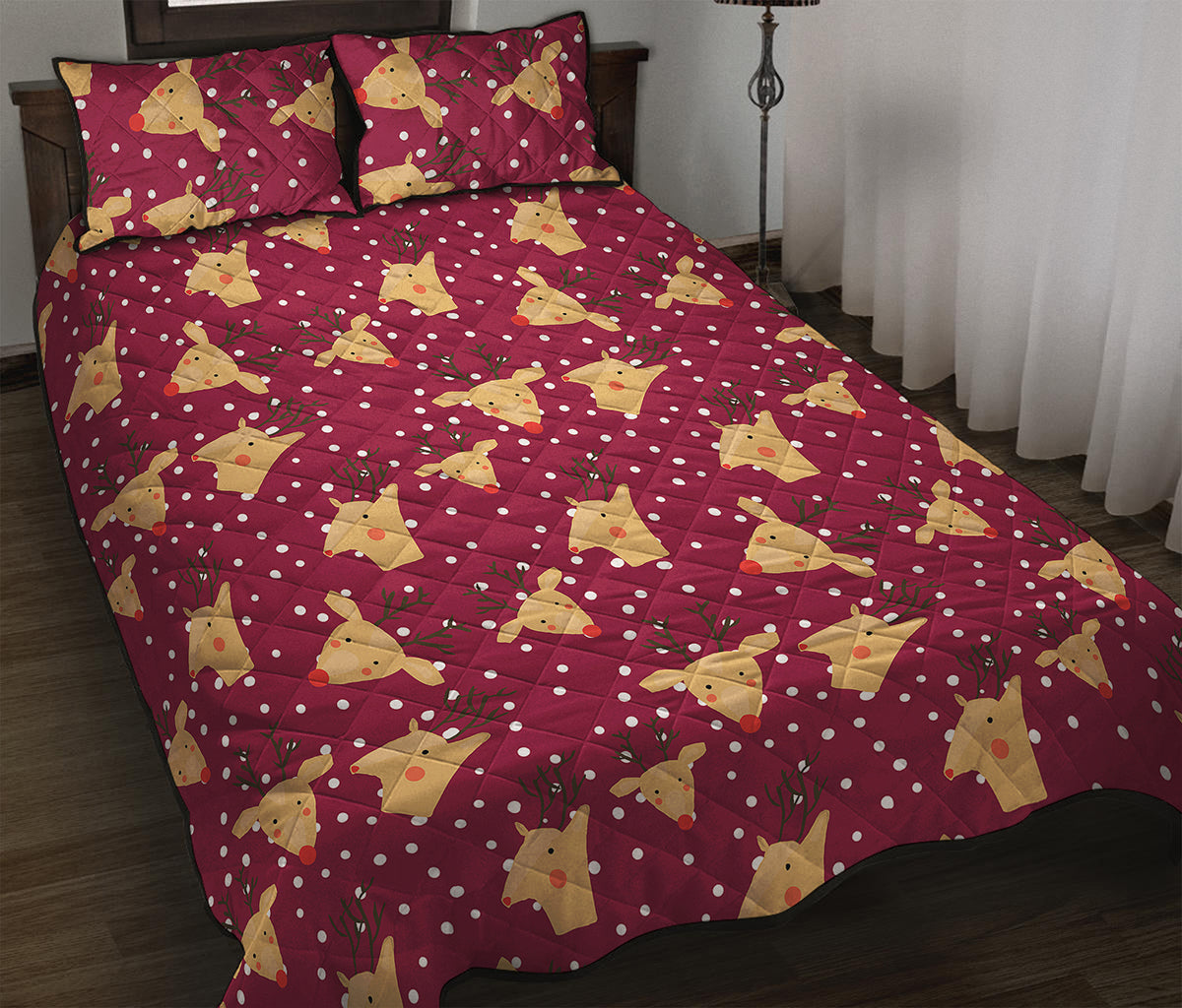 Christmas Deer Pattern Print Quilt Bed Set