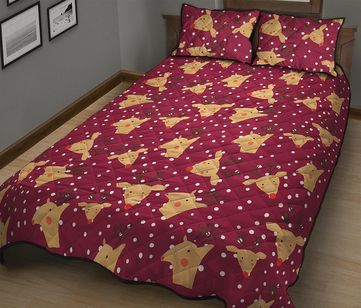 Christmas Deer Pattern Print Quilt Bed Set