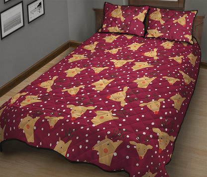 Christmas Deer Pattern Print Quilt Bed Set