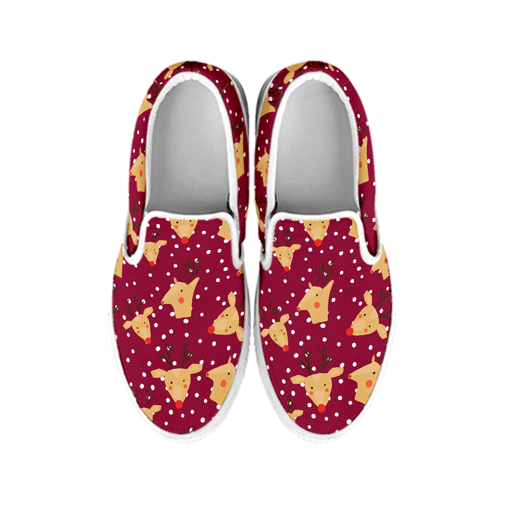 Christmas Deer Pattern Print White Slip On Shoes
