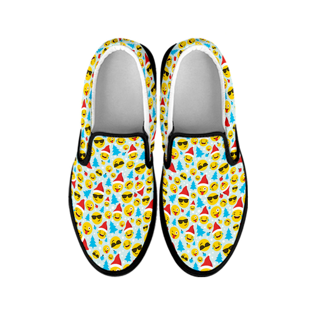 Christmas Emoji Pattern Print Black Slip On Shoes
