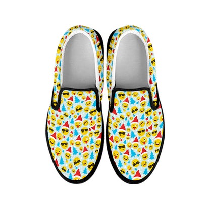 Christmas Emoji Pattern Print Black Slip On Shoes