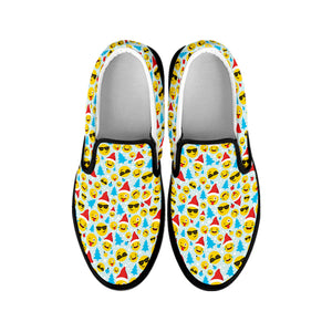 Christmas Emoji Pattern Print Black Slip On Shoes